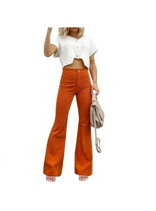 Women Corduroy Flared Pants Solid Color Casual Loose Fit Stretch High Waist  Bootcut Bell Bottom Trousers Streetwear 