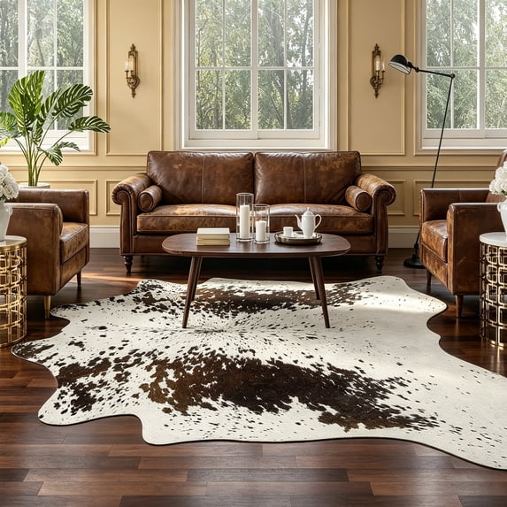 YJ.GWL Faux Cow Print Area Rugwith No-Slip Backing For Living Room, Offfice, Room Decor,4.6'x5.2'