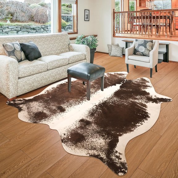 YJ.GWL Faux Cowhide Area Rug Soft Carpet Animal Print Rugs for Bedroom Living Room Home Decor,6.2'x7.1',Coffee