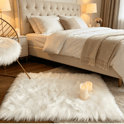 YJ.GWL Fluffy Faux Sheepskin Plush Area Rug Soft Fuzzy Rugs Floor Carpet for Bedroom Living Room,2'x 3',White