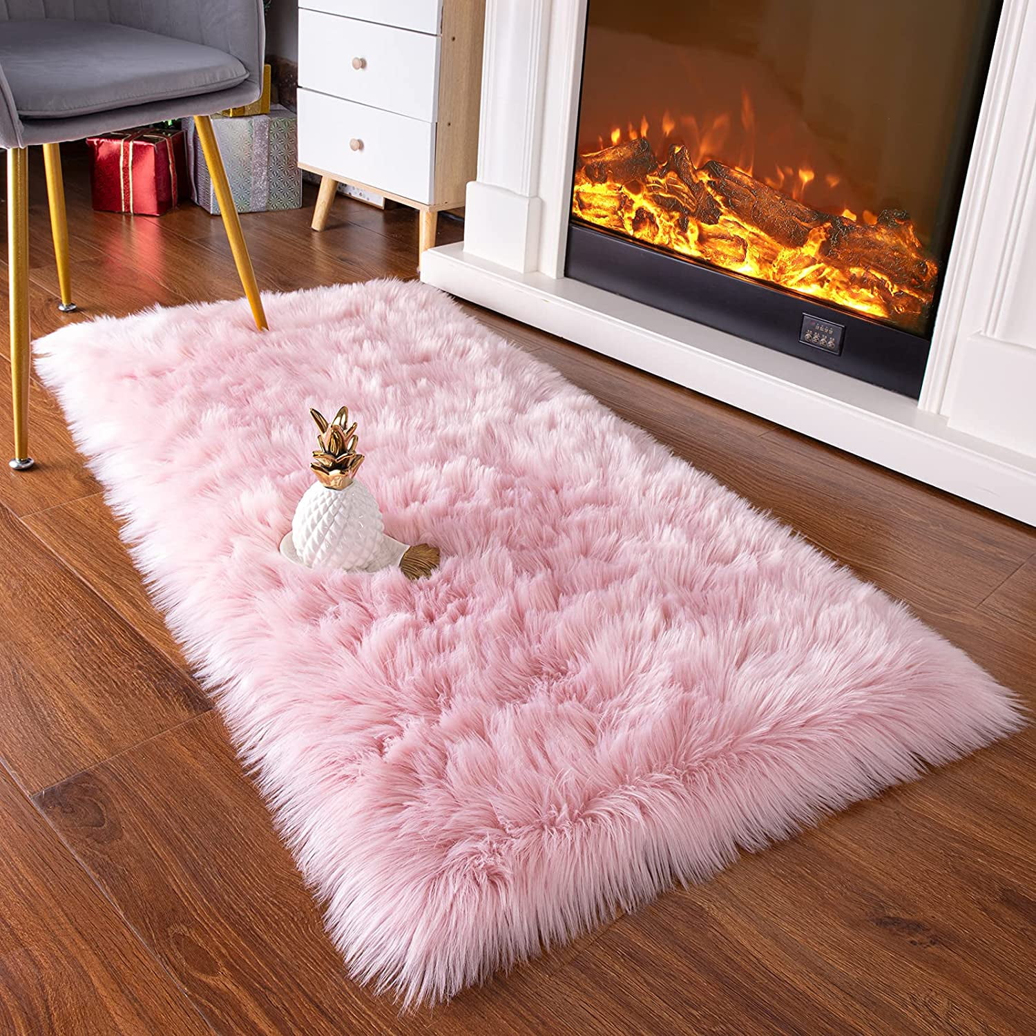 YJ.GWL Fluffy Faux Sheepskin Plush Area Rug Soft Fuzzy Rugs Floor ...