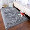 thumbnail image 1 of YJ.GWL Fluffy Faux Sheepskin Plush Area Rug Soft Fuzzy Rugs Floor Carpet for Bedroom Living Room,3'x 5',Gray, 1 of 6