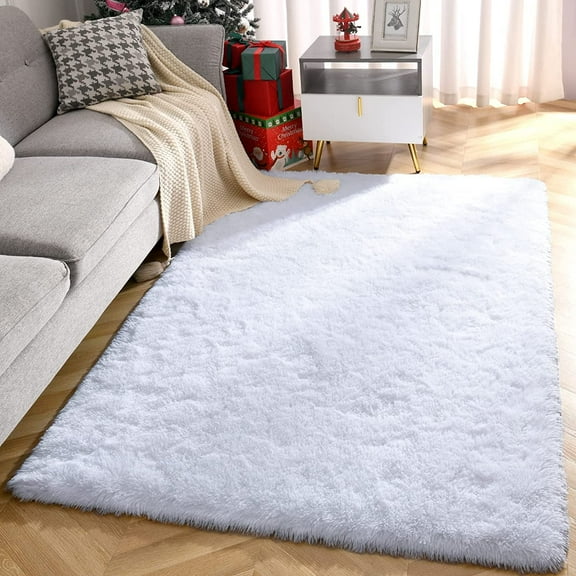 YJ.GWL Fluffy Plush Fuzzy Rugs for Living Room Soft Shaggy Nursery Area Rug Floor Carpet Modern Indoor Bedroom Decor Rug, 2'x 3',White