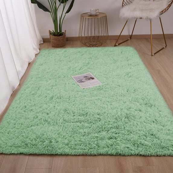 YJ.GWL Fluffy Soft Carpet Area Rugs Shag Rug for Living Room Bedroom Floor Mat, 3'x5',Green