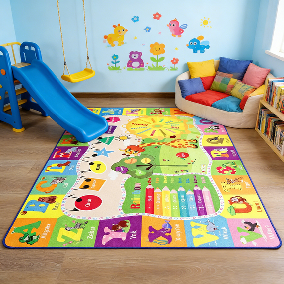 YJ.GWL Kids Educational Fun Rug Play Mat Soft Animal Learning Area Rugs Carpet for Children Room Bedroom Playroom,Green & Yellow,5x7 Feet