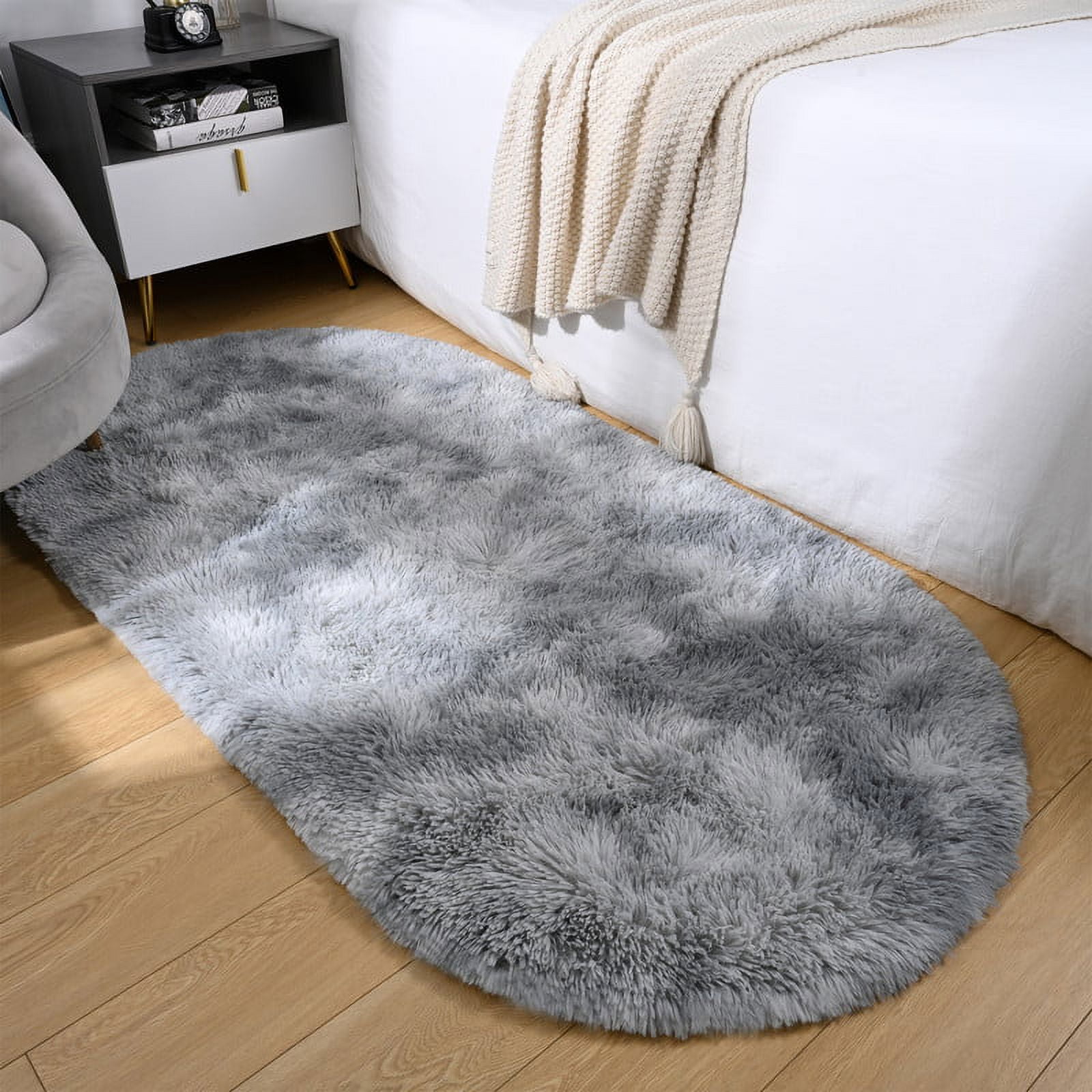 YJ.GWL Oval Bedside Colorful Rainbow Rugs for Bedroom Fluffy Area Rug for Living Room Fuzzy Cute
