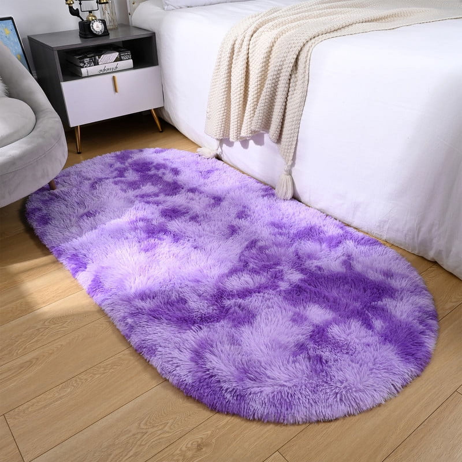 YJ.GWL Oval Bedside Colorful Rainbow Rugs for Bedroom Fluffy Area Rug ...