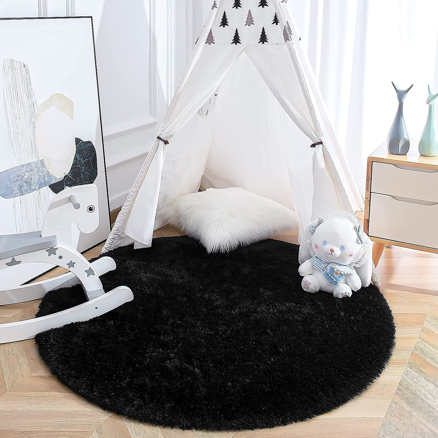 Fluffy Rug Rectangle YJ.GWL Round Fluffy Area Rugs Fluffy Carpet Plush Rug for Living Room ...