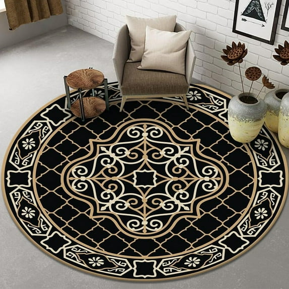 YJ.GWL Round Rug Circle Carpet Washable Non Slip Area Rugs Boho Abstract Printed Floor Mat for Living Room Sofa Bedroom Nursery Decor