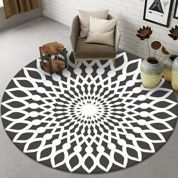 YJ.GWL Round Rug Circle Carpet Washable Non Slip Area Rugs Boho Abstract Printed Floor Mat for Living Room Sofa Bedroom Nursery Decor