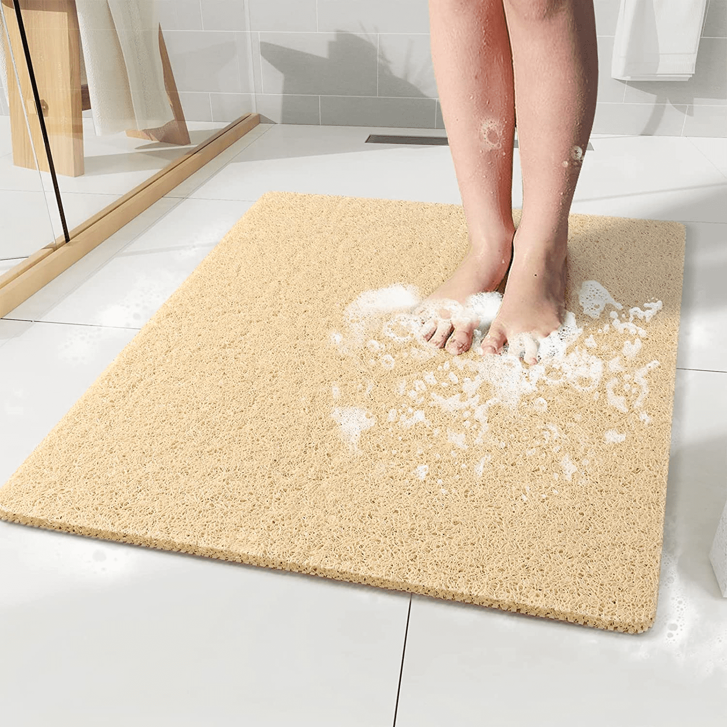 YJ.GWL Shower Bathtub Mat Non-Slip Bath Mats with Drain, Quick Drying ...