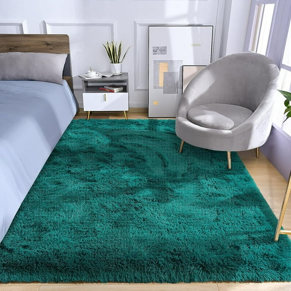 YJ.GWL Soft Area Rugs Fluffy Shag Rug Plush Carpet for Bedroom Living Room Nursery Home Decor,5'x8',Aqua Green