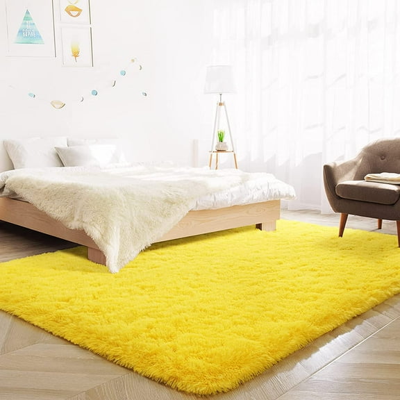 YJ.GWL Soft Area Rugs Fluffy Shag Rug Plush Carpet for Bedroom Living Room Nursery Home Decor,6'x9',Yellow
