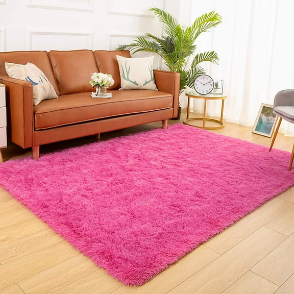 YJ.GWL Soft Area Rugs Shag Carpet Fluffy Rug for Living Room Bedroom Floor Mat Home Decor, 4'x6',Hot Pink