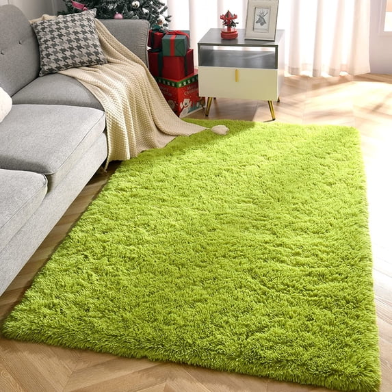YJ.GWL Soft Fluffy Area Rug Plush Rugs Shag Fuzzy Carpet for Living Room Bedroom Home Decor, 4'x5.3',Grass Green