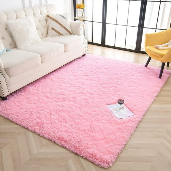 YJ.GWL Soft Fluffy Area Rug Shaggy Plush Rugs for Living Room Bedroom Nursery Room Carpet Home Decor,6'x9',Pink