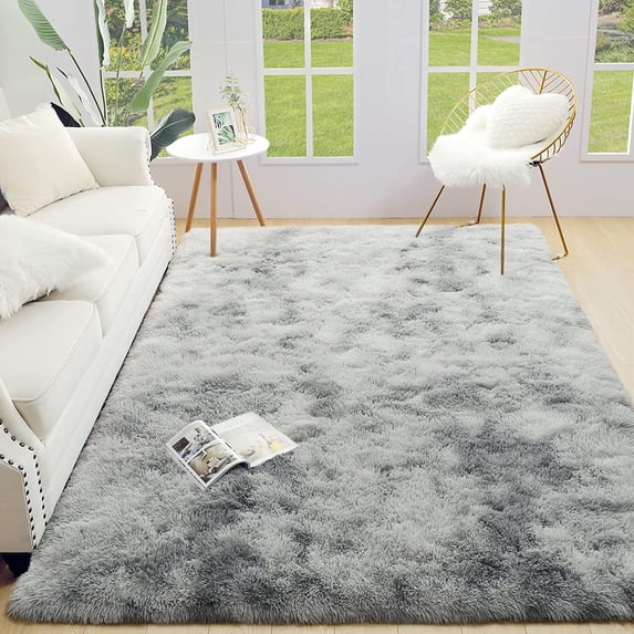 YJ.GWL Soft Fluffy Area Rugs Tie-Dye Shaggy Rug Colorful Plush Carpet for Bedroom Living Room Kids Home Decor Fuzzy Carpets,4'x6',Grey