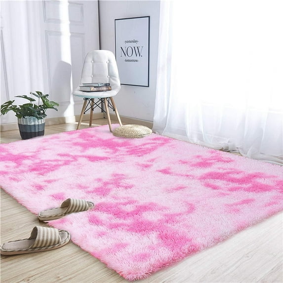YJ.GWL Soft Fluffy Area Rugs Tie-Dye Shaggy Rug Colorful Plush Carpet for Bedroom Living Room Kids Home Decor Fuzzy Carpets,4'x6',Pink