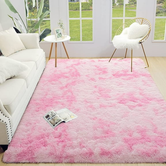 YJ.GWL Soft Fluffy Area Rugs Tie-Dye Shaggy Rug Colorful Plush Carpet for Bedroom Living Room Kids Home Decor Fuzzy Carpets,5'x8',Pink
