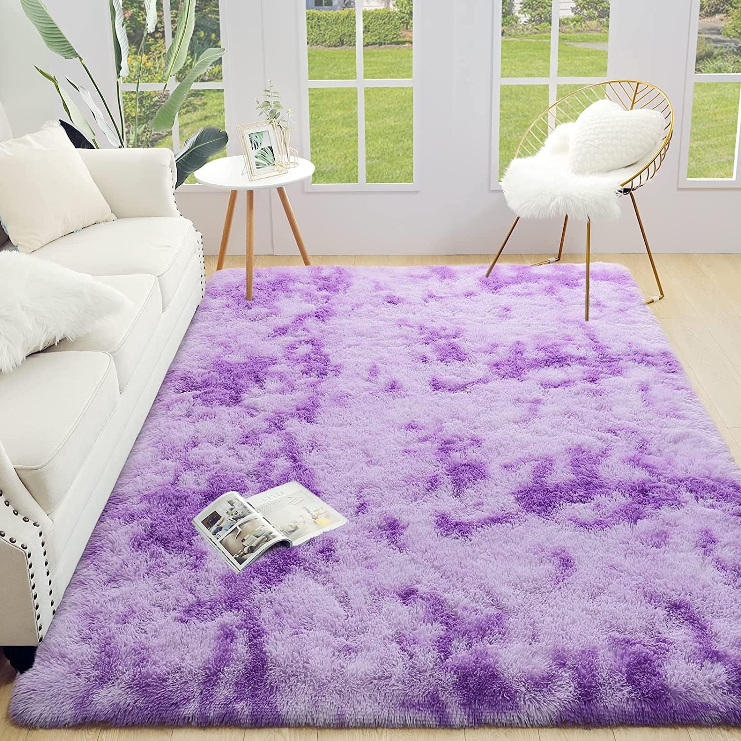 YJ.GWL Soft Fluffy Area Rugs Tie-Dye Shaggy Rug Colorful Plush Carpet ...