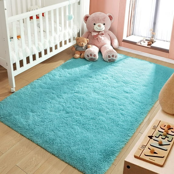 YJ.GWL Soft Fluffy Area Rugs for Bedroom Shaggy Living Room Rug Carpets for Bedroom Home Decor,4'x6',Blue