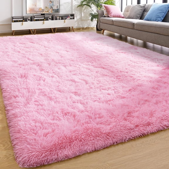 YJ.GWL Soft Fluffy Bedroom Rugs Shaggy Plush Area Rug for Living Room Home Decor Floor Carpet, 6'x9',Pink