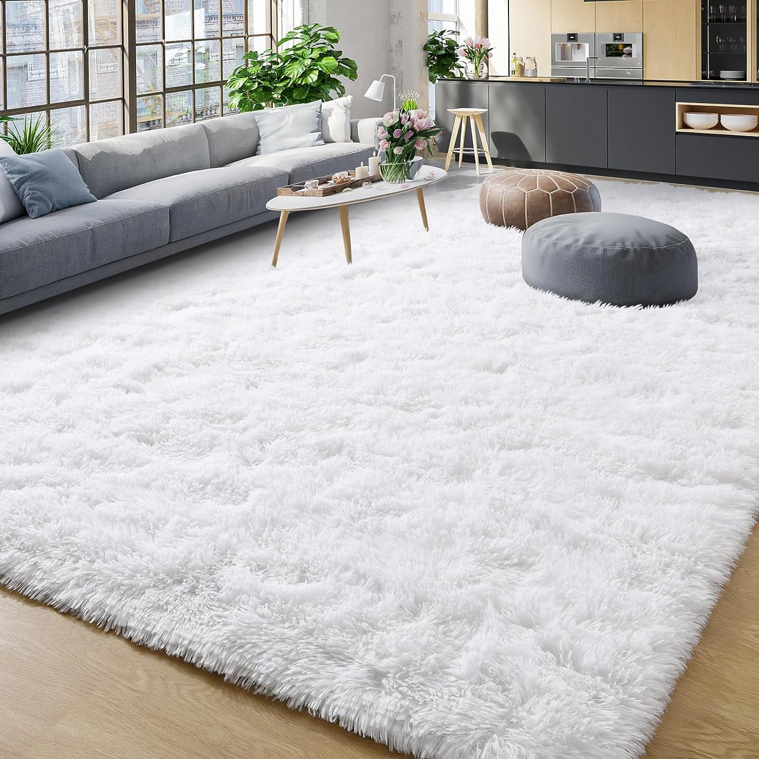 YJ.GWL Soft Fluffy Bedroom Rugs Shaggy Plush Area Rug for Living Room Home  Decor Floor Carpet, 6'x9',White - Walmart Business Supplies, image size:1500x1500