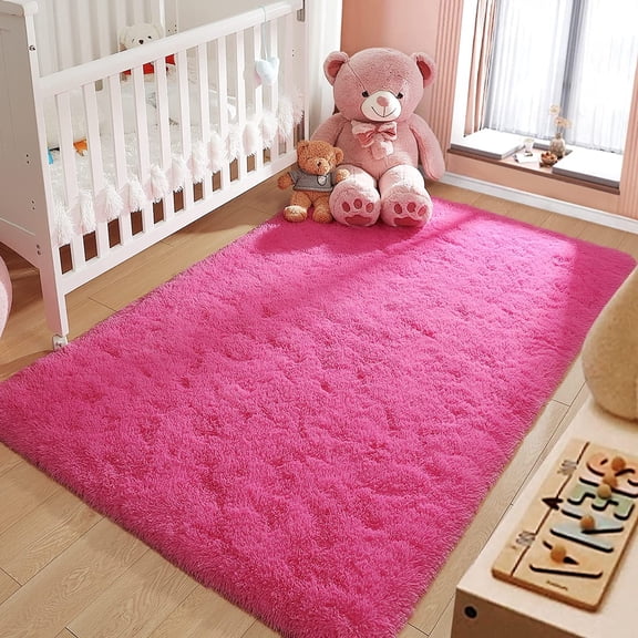 YJ.GWL Soft Fluffy Area Rug Indoor Plush Carpet Shaggy Rugs for Bedroom Home Decor,5'x8',Hot Pink