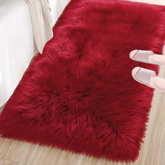 YJ.GWL Soft Fluffy Rugs Faux Sheepskin Area Rug for Living Room Bedroom Plush Carpet Nursery Floor Mat Home Decor,2'x4',Red