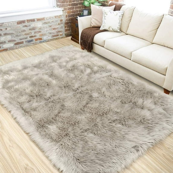 YJ.GWL Soft Fluffy Rugs Faux Sheepskin Area Rug for Living Room Bedroom Plush Carpet Nursery Floor Mat Home Decor,4'x6',Beige