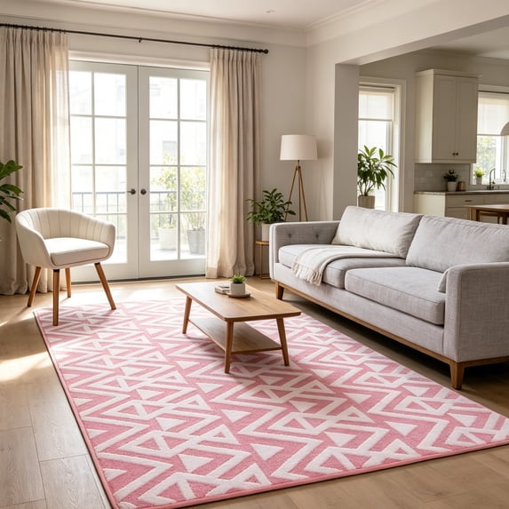 YJ.GWL Soft Geometric Rugs Accent Area Rug for Bedroom Living Room Fluffy Carpet Home Decor,6'x9',Pink