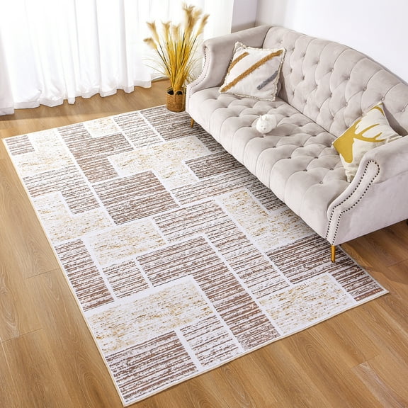 YJ.GWL Soft Retro Rugs Fluffy Modern Area Rug Carpet for Living Room Bedroom Home Decor Floor Mat,4'x6',Khaki
