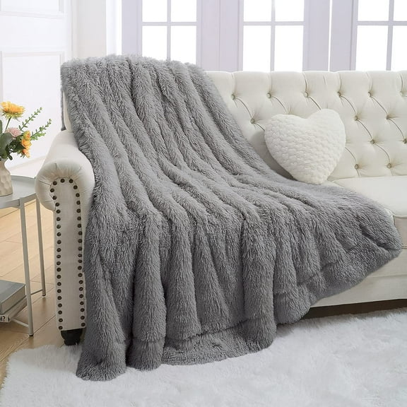 YJ.GWL Soft Shaggy Throw Blanket Fluffy Plush Bed Throws Fuzzy Sherpa Fleece Blankets for Couch, Sofa,Chair,60"x80",Dark Gray