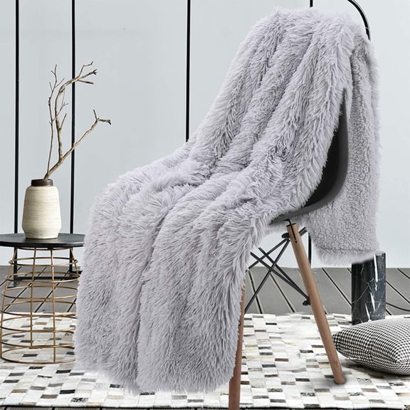 YJ.GWL Soft Shaggy Throw Blanket Fluffy Plush Bed Throws Fuzzy Sherpa Fleece Blankets for Couch, Sofa,Chair,60"x80",Light Gray
