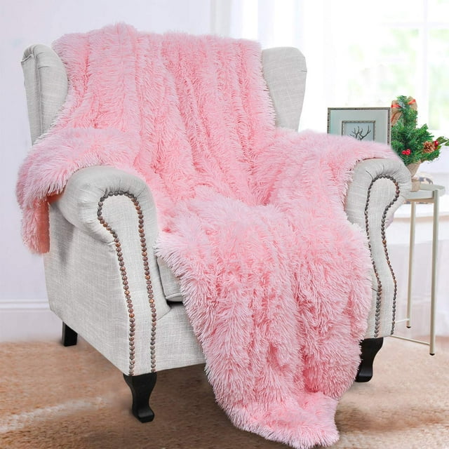 YJ.GWL Soft Shaggy Throw Blanket Fluffy Plush Bed Throws Fuzzy Sherpa Fleece Blankets for Couch, Sofa,Chair,60"x80",Pink