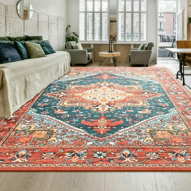 YJ.GWL Soft Vintage Accent Rugs Floral Area Rug Fluffy Carpet for Living Room Bedroom Home Decor,4'x6',Red