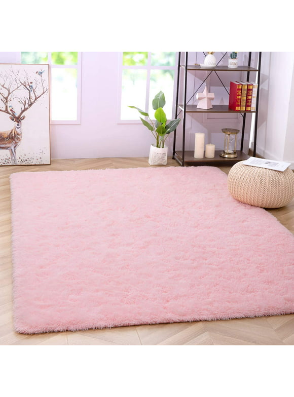 YJ.GWL Super Soft Fluffy Area Rugs Plush Rug Carpet for Living Room Bedroom Fluffy Floor Mat,4'x6',Pink
