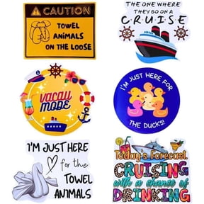 YJ PREMIUMS 6 PC Funny Cruise Ship Door Magnets Decorations Magnetic for Fun Party Cabin Fridge Happy Anniversary Honeymoon Drink Package Cruising Sign for Ducks Towel Animals On Loose Forecast