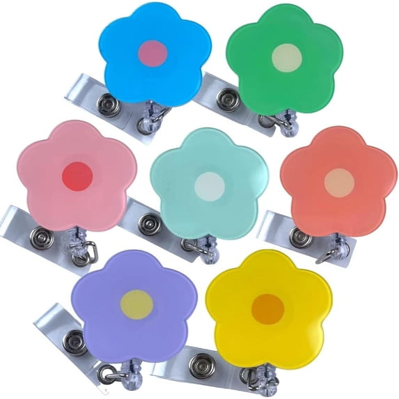 YJ Premiums 7pcs Cute Badge Reel Retractable Flower Sunflower Floral Nurse Badge Holder Clips Reels