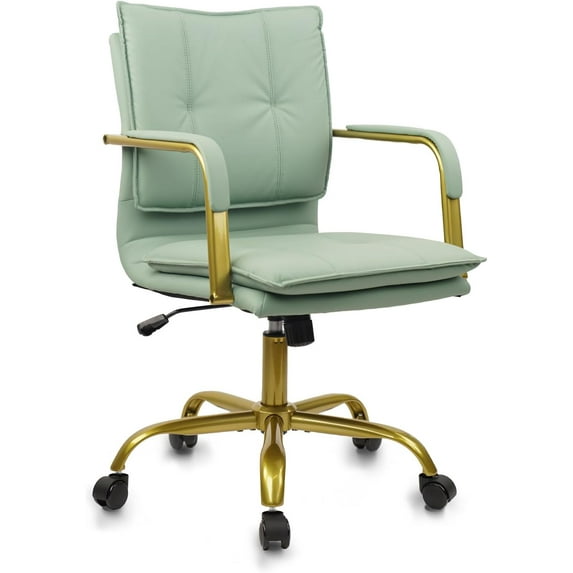 YJETYH Ergonomic Office Chair - Green Leather Desk Chair, 23.62"D×19.68"W×40.55"H, 360° Swivel Adjustable Height for Home Office Study