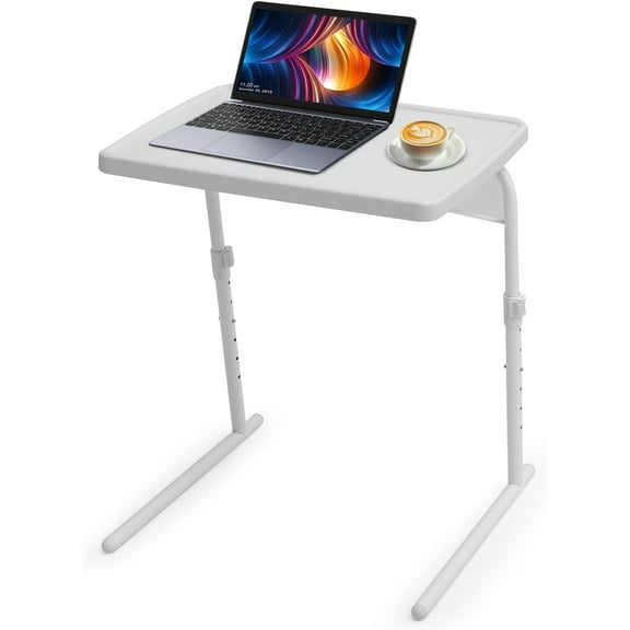 YJETYH Folidng TV Tray Portable Small Folding Table 6 Height Adjustable & 3 Tilt Angle Adjustable, TV Dinner Table Tray for Living Room Small Space Eating on Couch Sofa Bed, White