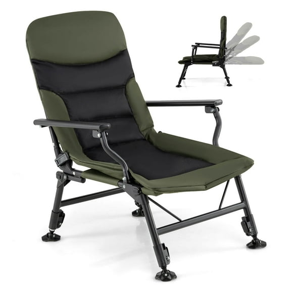 YJETYH Oversized Folding Fishing Chair with Adjustable Legs &360 Swivel Feet  Heavy-Duty Camping Chair with 5-Level Reclining Backrest,Padded Seat&Pillow, Portable Outdoor Chair for Camping,Fishing