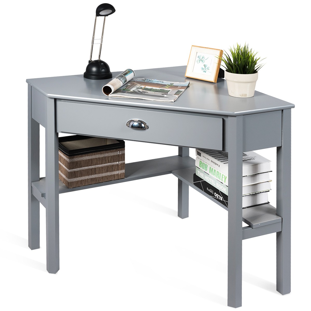 YJETYH triangular corner table gray pine wood+MDF+engineered wood 41.5 ...