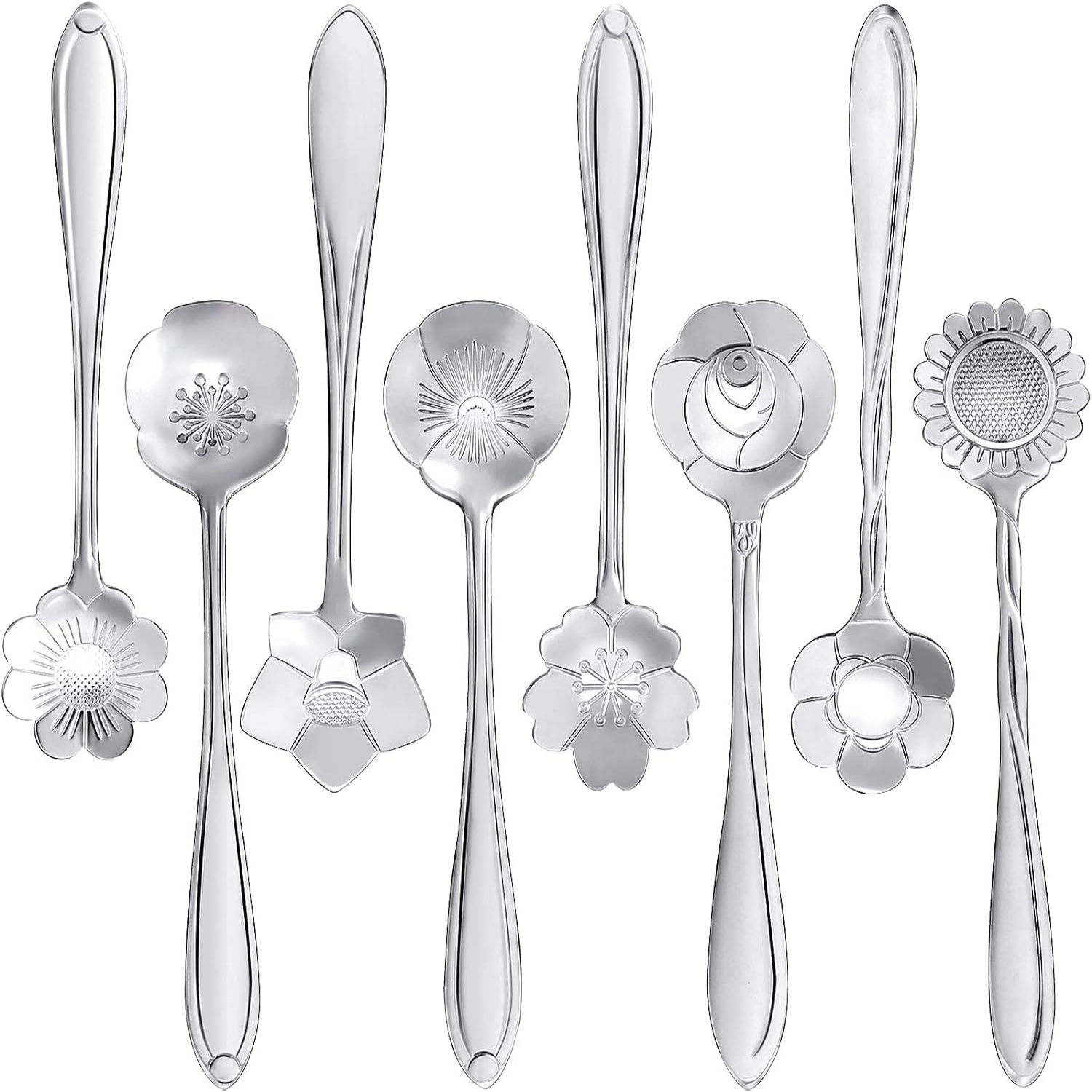 YJHBCYWM Stylish Set of 16 Stainless Steel Flower Spoons for Coffee