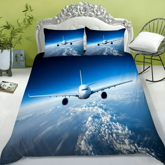 YJHDM 3D Aircraft Bedding Set Flying Down Duvet Cover Pillow Case 2/3pcs Boys and Men Quilt Cover