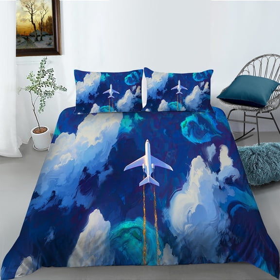 YJHDM 3D Aircraft Bedding Set King Queen Bed Duvet Cover Pillowcase 2/3pcs Luxury Microfiber Home Textiles