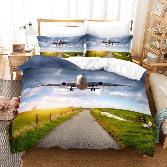 YJHDM 3D Aircraft Bedding Set King Queen Bed Duvet Cover Pillowcase 2/3pcs Luxury Microfiber Home Textiles
