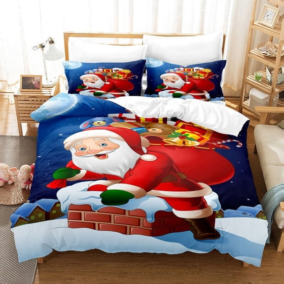 YJHDM 3D Bedding Set Merry Christmas Duvet Cover Set Red Festive New Year Cover Gift, Cartoon Cute Pattern