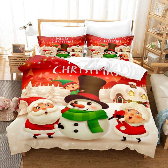 YJHDM 3D Bedding Set Merry Christmas Duvet Cover Set Red Festive New Year Cover Gift, Cartoon Cute Pattern