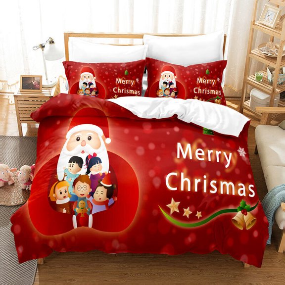 YJHDM 3D Bedding Set Merry Christmas Duvet Cover Set Red Festive New Year Cover Gift, Cartoon Cute Pattern